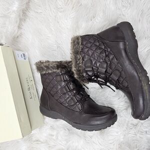 Kim Rogers Kam Quilted Fur Lined Lace Up Ankle Boot Size 8M Dark Brown